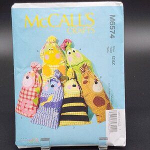 McCall's Animal Sacks Bag Crafts Pattern M6574 Vintage Factory Folded
